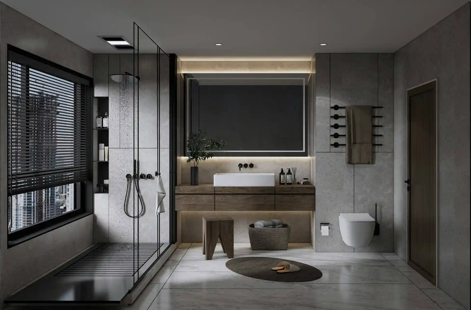 Baño reformado con porcelanato y grifería premium